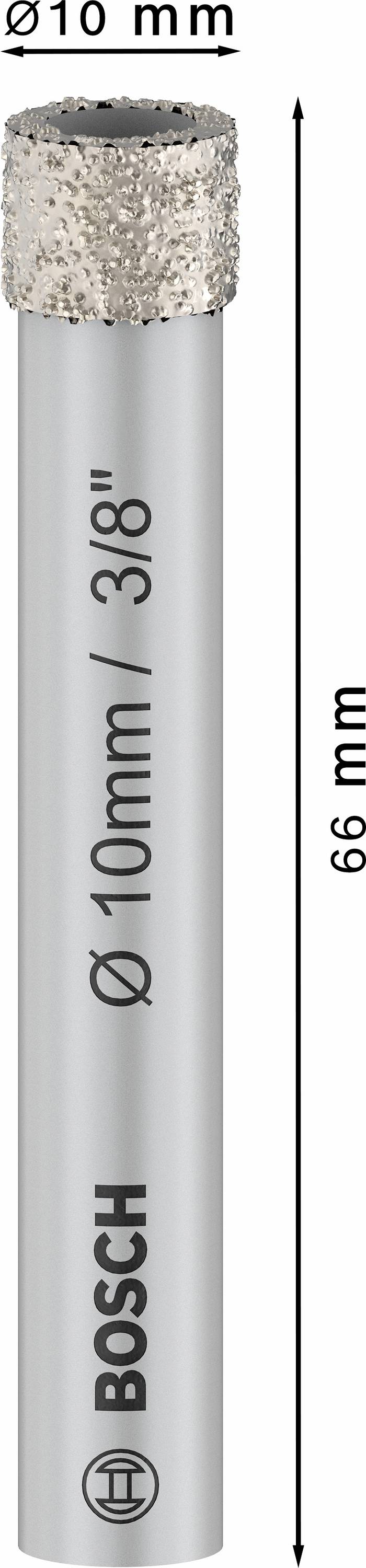 Bor med 10 mm diameter og 66 mm længde. Markeringer: 'Ø 10mm / 3/8'' Bosch'.