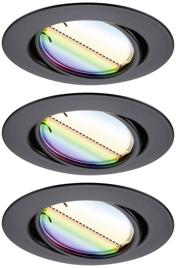 Paulmann 92468  LED-indbygningslys Sæt med 3 stk.  LED (RGB)  14.7 W Sort (mat)
