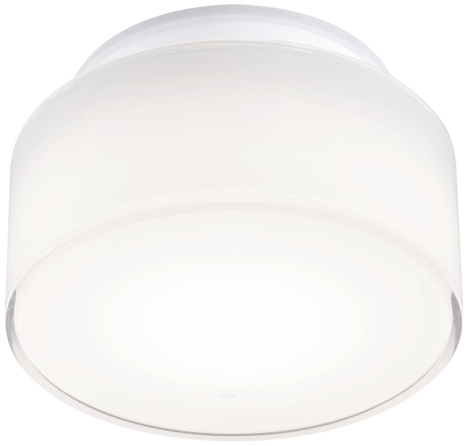 Loftslampe med rund, enkelt design; hvid lampeskærm.