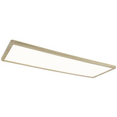 Rektangulær LED-loftslampe med træramme. Moderne design, ensartet belysning. Velegnet til stue eller arbejdsområder.