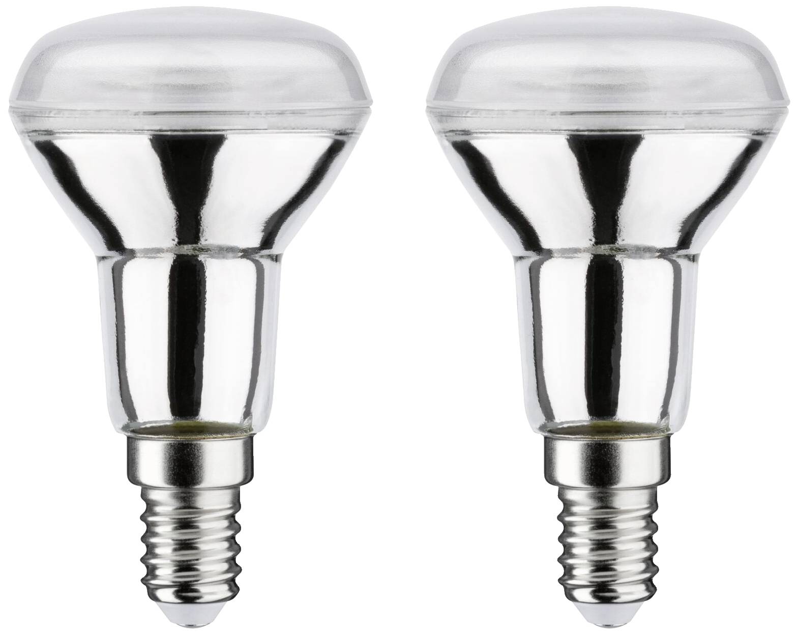 To sølvfarvede glødepærer med Edison-fatninger, placeret ved siden af hinanden på en hvid baggrund.