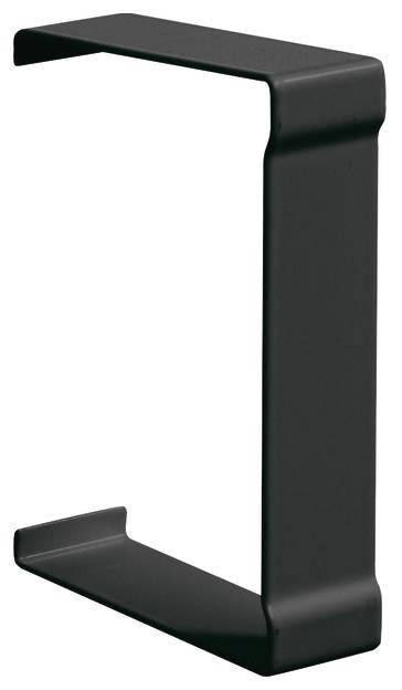 Sort metalkrog i C-form, egnet til ophængning af genstande, vist på hvid baggrund.