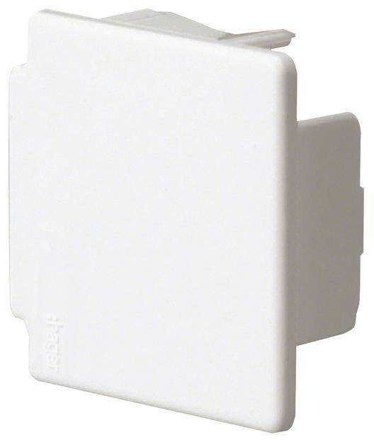 Hvid afdækningsplade til kontakt eller stikkontakt, rektangulær form, enkelt design.