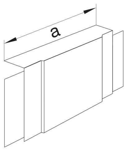 Illustration af en papkasse med åben klap, hvor bredden er markeret med 'a'
