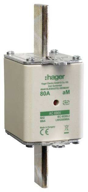 En elektrisk sikringsindsats fra Hager, specificeret til 80A og 690V, egnet til industrielle anvendelser.