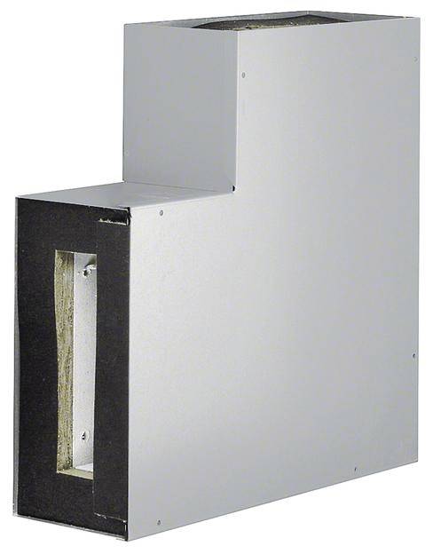 Metallisk ventilationskanal, rektangulær, med åbning foroven. Kan bruges til ventilationssystemer i bygninger.