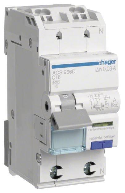 Hager ACS966D FI-sikkerhedsafbryder/automatsikring 2-polet 16 A 0.01 A 240 V