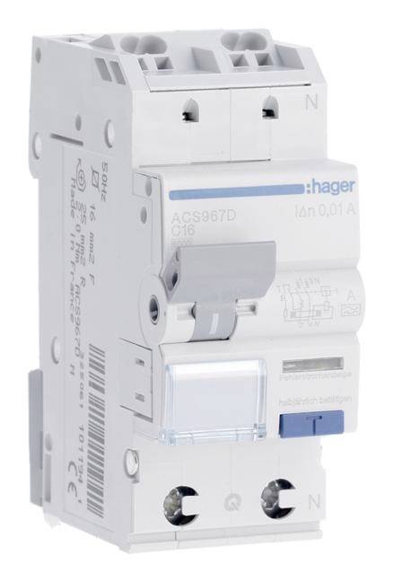 Hager ACS967D FI-sikkerhedsafbryder/automatsikring 2-polet 16 A 0.01 A 127 V