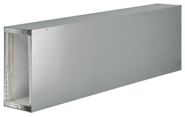 Rektangulær metalbøjning til ventilationskanal, typisk brugt i ventilationssystemer i bygninger.
