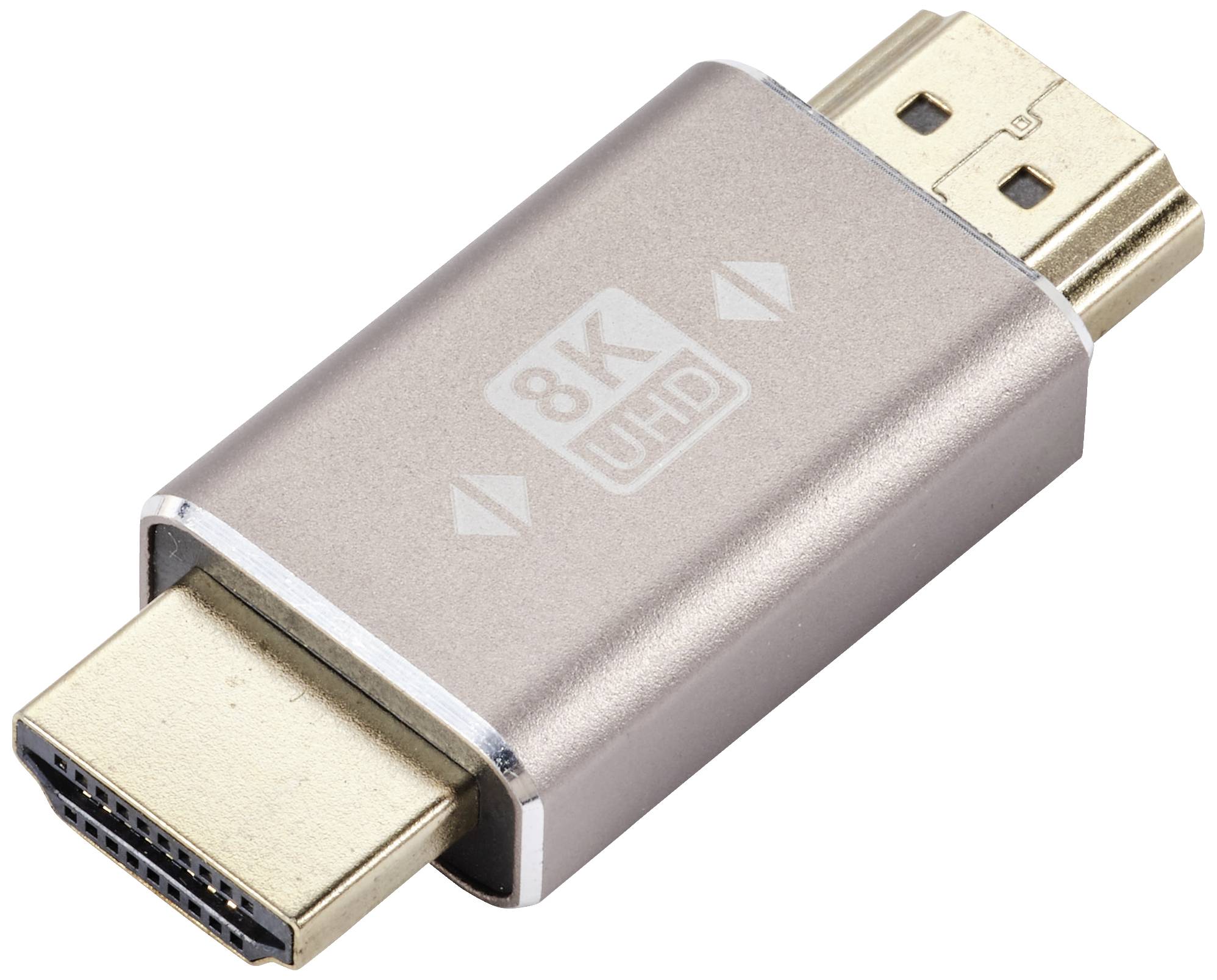 En HDMI-adapter mærket '8K UHD', til forbindelse af højopløselige displays.