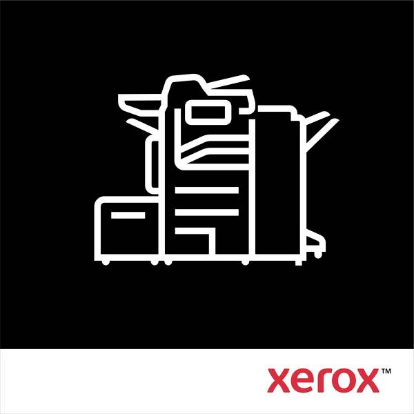 Fotokopieringsikon foran sort baggrund, hvorunder det røde 'xerox'-logo er placeret på en hvid bjælke.