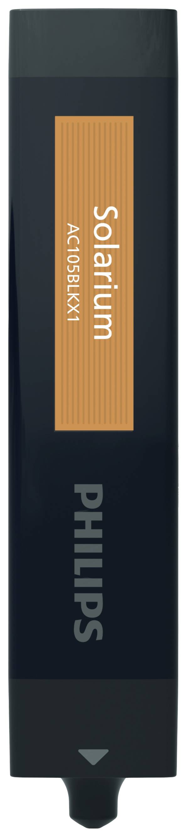 Philips solarierør med orange etiket og påskriften 'Solarium AC 01480/RX 1', til brug i solarier.