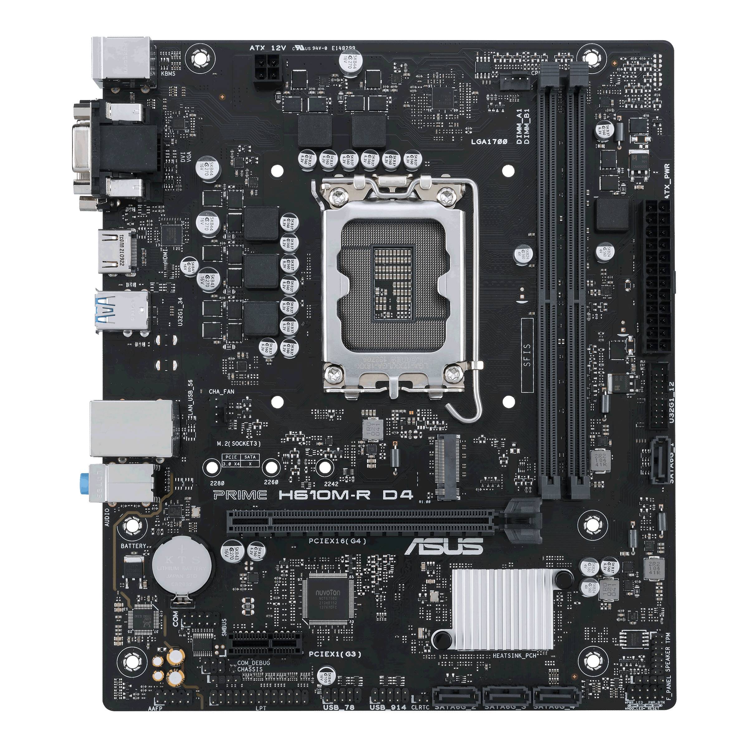 Bundkort med flere tilslutninger og komponenter på sort PCB, velegnet til computersammensætning og opgraderinger.