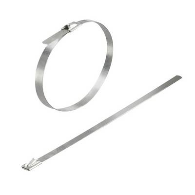 Metalkabler med et aflåseligt hoved. En åben og en lukket kabelstrip er vist.