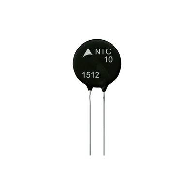 En NTC-termistor med to metalben. På komponenten står der 'NTC 10' og '1512'.