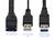 Tre USB-kabler: til venstre USB 3.0-stik, i midten USB 2.0 kun til opladning, til højre USB 3.0 til opladning og dataoverførsel.