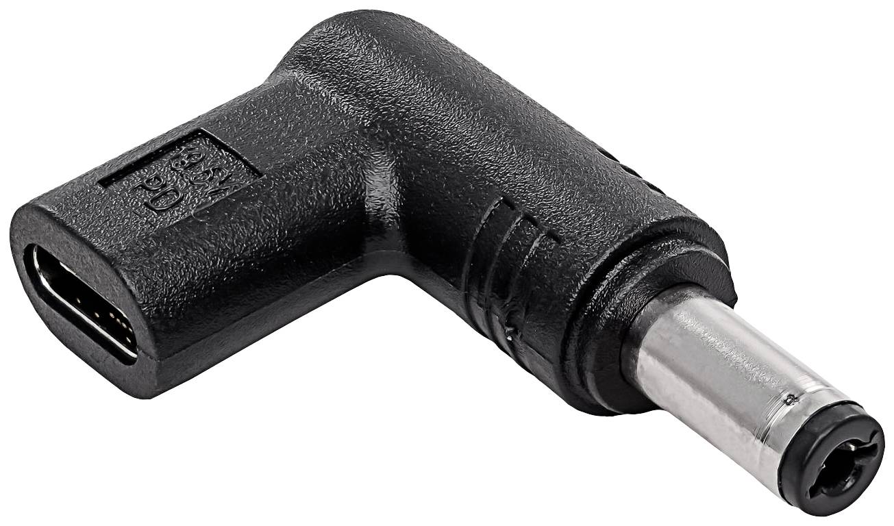 En adapter med en USB-C-port og et cylinderformet stik. Den muliggør forbindelsen mellem forskellige stikstandarder.