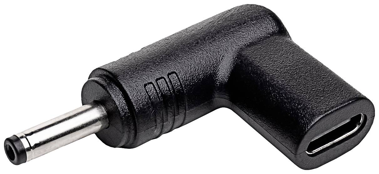 Sort adapter fra 3,5 mm jackstik til USB-C stik, vinklet, til tilslutning af enheder med forskellige standarder.