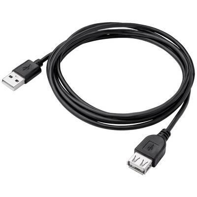 Et sort USB-forlængerkabel med standard-USB-stik i den ene ende og USB-bøsning i den anden ende.