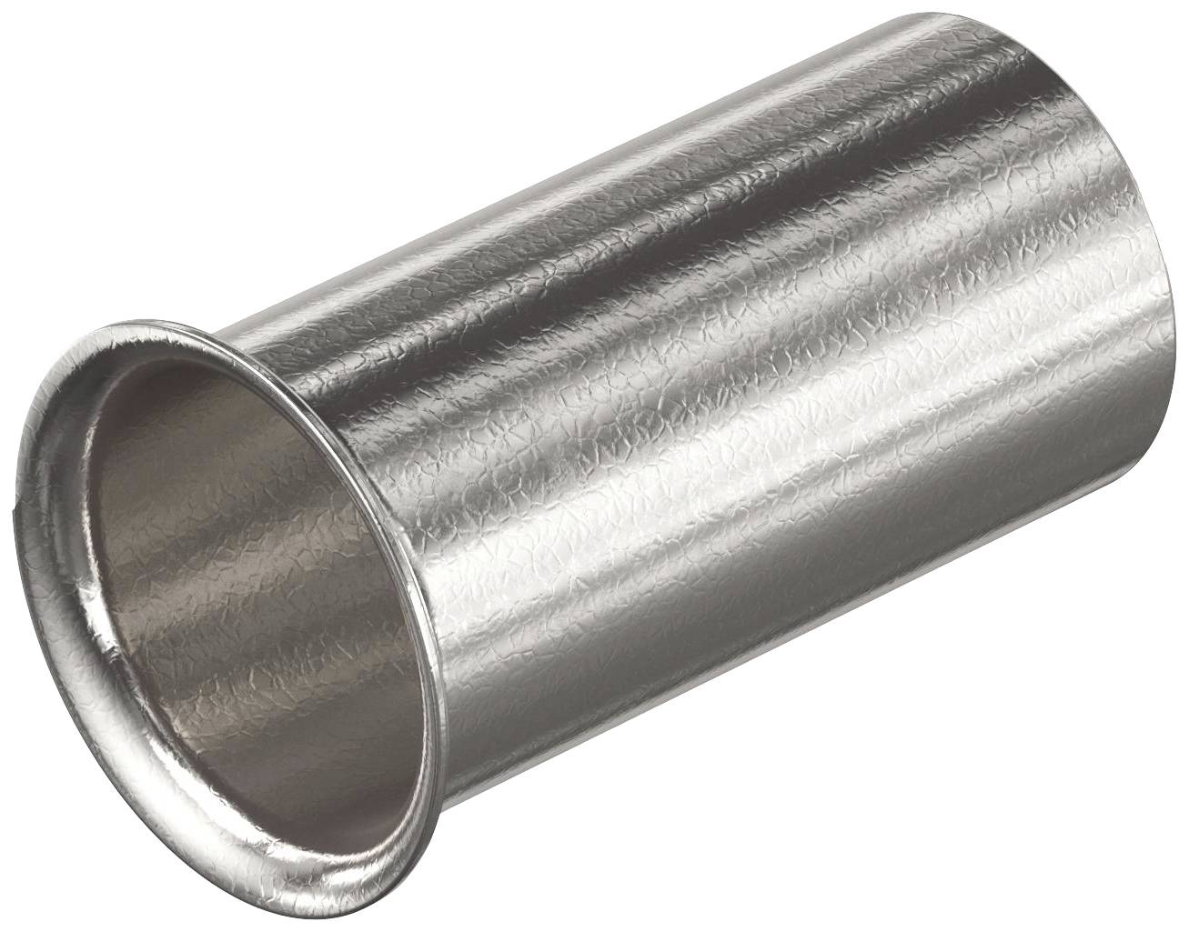 Metalhylster i cylindrisk form, fotograferet let skråt oppefra. Overfladen viser typisk metalstruktur.