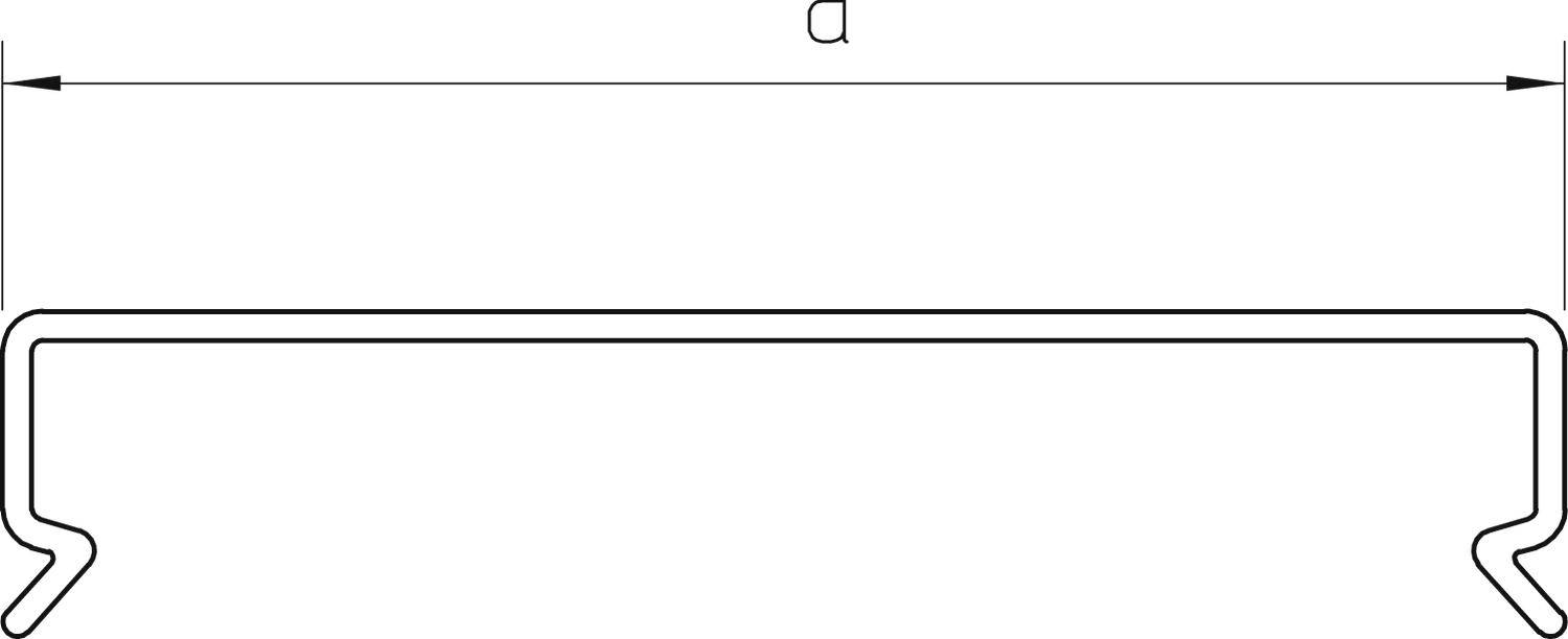 Tværsnit af en C-profil med betegnelsen 'a' for bredden. Strukturen viser den øverste U-form og den nedre krogede form.