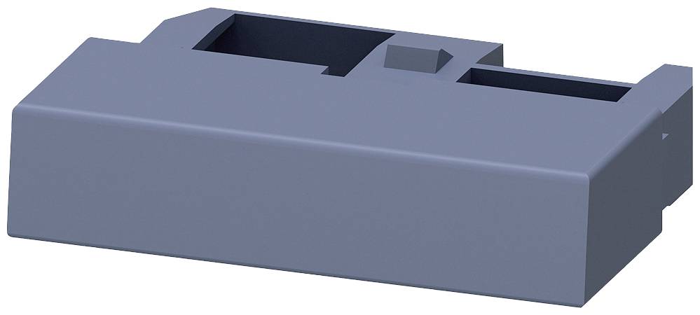 Grå 3D-print af en rektangulær form med udskæringer på oversiden, egnet til tekniske applikationer eller prototypefremstilling.