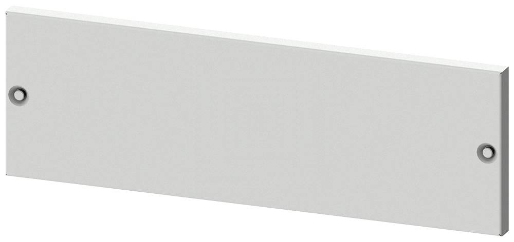 Rektangulær, grå metalplade med to skruehuller i enderne; mulig brug som afdækning eller monteringsplade.