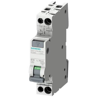 Siemens automatisk sikringsskinner, model 5SV1 316-6KK16, 230V, B16, grå og hvid, set forfra fra højre side.