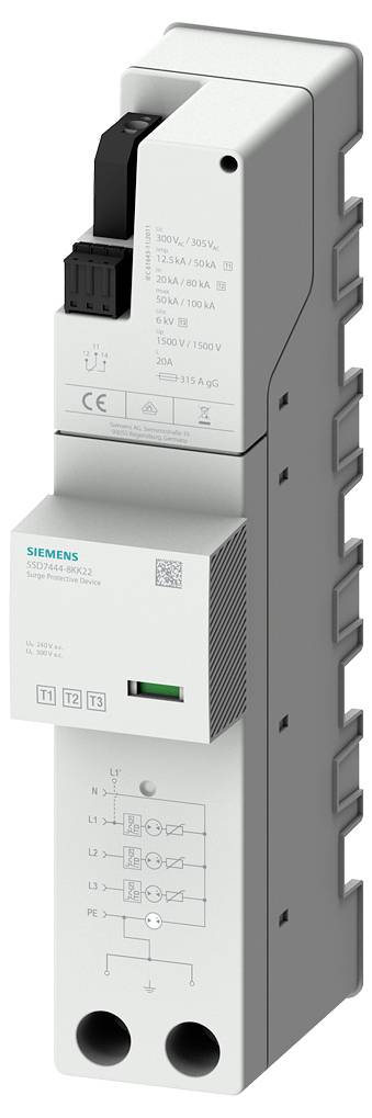 En hvid, vertikal elektrisk kontakt med firmalogo og forskellige tekniske data. Egnet til styring af strømkredsløb.