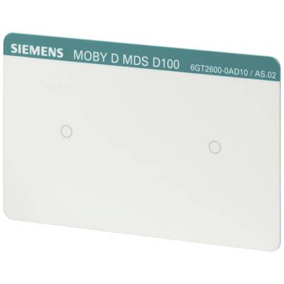 Et RFID-kort fra Siemens med betegnelsen 'MOBY D MDS D100' og nummeret '6GT2600-0AD10 / AS.02'.