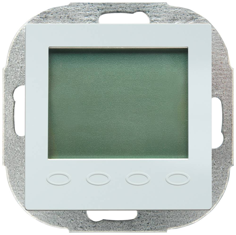 Elektronisk display med fire knapper nedenunder, integreret i en firkantet metalplade. Bruges til styring af funktioner.