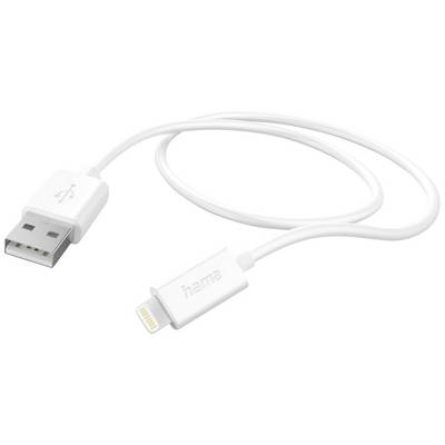Et hvidt USB-opladerkabel med en USB-A- og en Lightning-stik til forbindelse af enheder.
