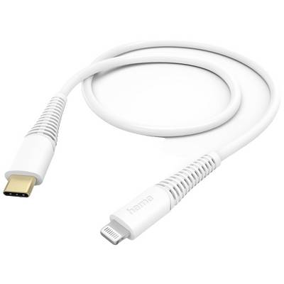 Et hvidt kabel med USB-C- og Lightning-stik.
