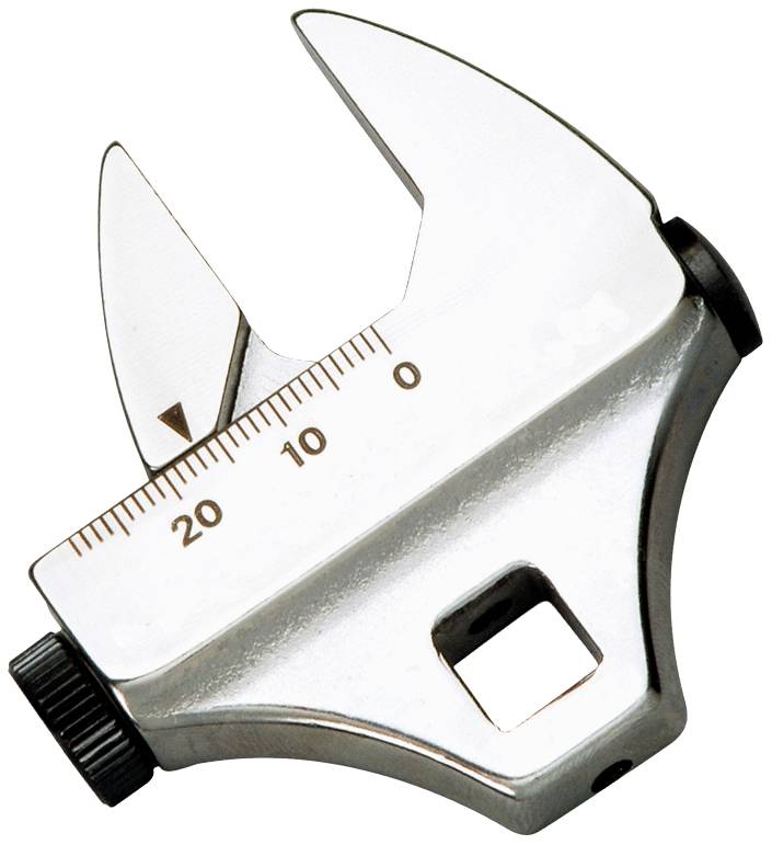 Metallic gaffeldeler på et digitalt skydelære. Skala med markeringer fra 0 til 25. Drejeknap til justering.