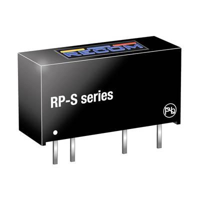 En sort elektronisk komponent med påskriften 'RP-S serie' og 'RECOM'-logo. Den har flere tilslutningsstik.