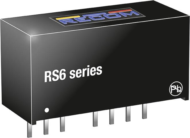 'RS6-serien' sort elektronisk komponent med seks metalpinde, producentlogo øverst.