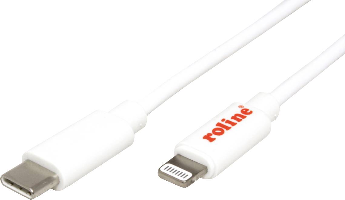 Et hvidt kabel med USB-C- og Lightning-stik, egnet til at forbinde eller oplade enheder med forskellige stiktyper.