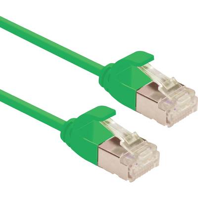 Et grønt Ethernet-kabel med RJ45-stik i begge ender, som bruges til netværksforbindelser i computernetværk.