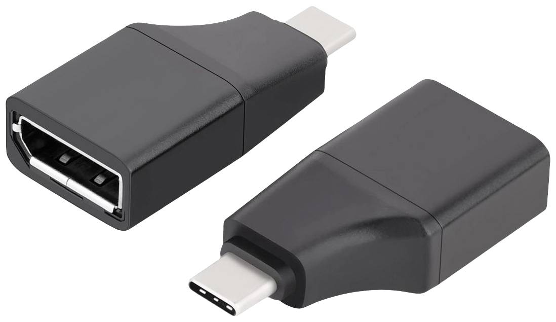 To svarte USB-C til HDMI-adaptere, placeret ved siden af hinanden, viser stikkene.