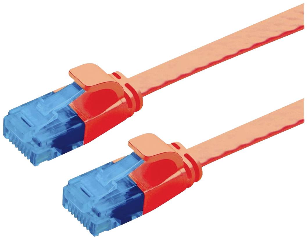 To nærliggende røde Ethernet-kabler med blå stik. De er klar til at forbinde netværksenheder.