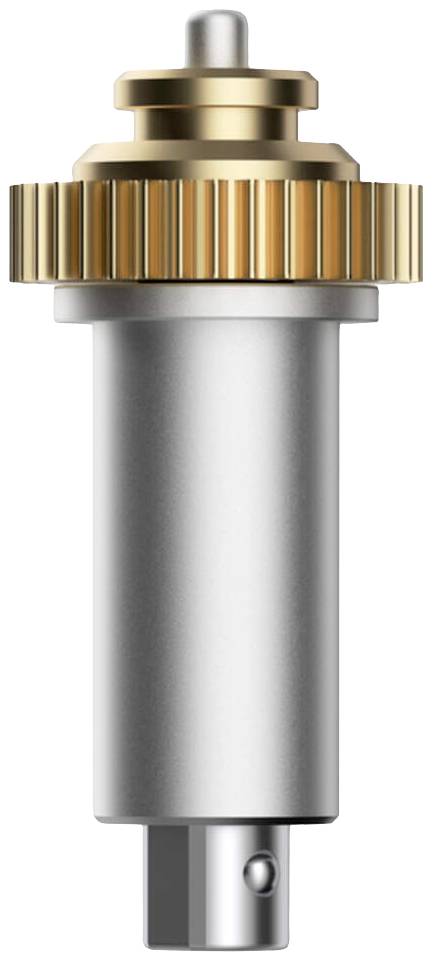 Metalskæreblad med messingfarvet tandhjul øverst, bruges til præcisionsskæring i maskiner eller håndværktøjer.