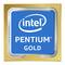 Et blåt Intel-logo med påskriften 'Pentium Gold' i hvidt, omgivet af en gylden ramme.