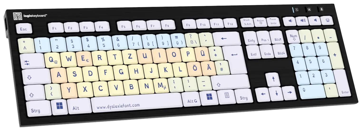 Logickeyboard Dyslexie Lagasthenie Nero Bredbånd Tastatur Deutsch, QWERTZ Sort