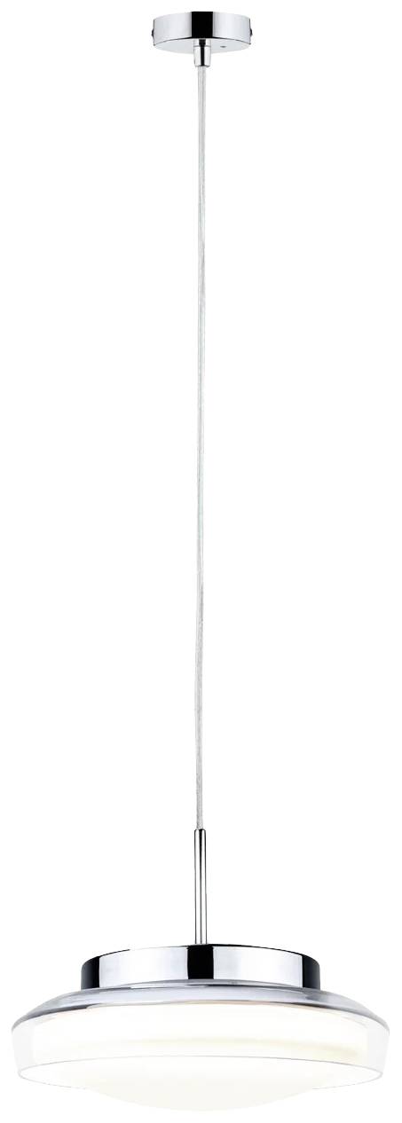 Moderne pendel med rundt, metallisk kabinet og mat glasdiffuser. Enkelt design, velegnet til indendørs brug.