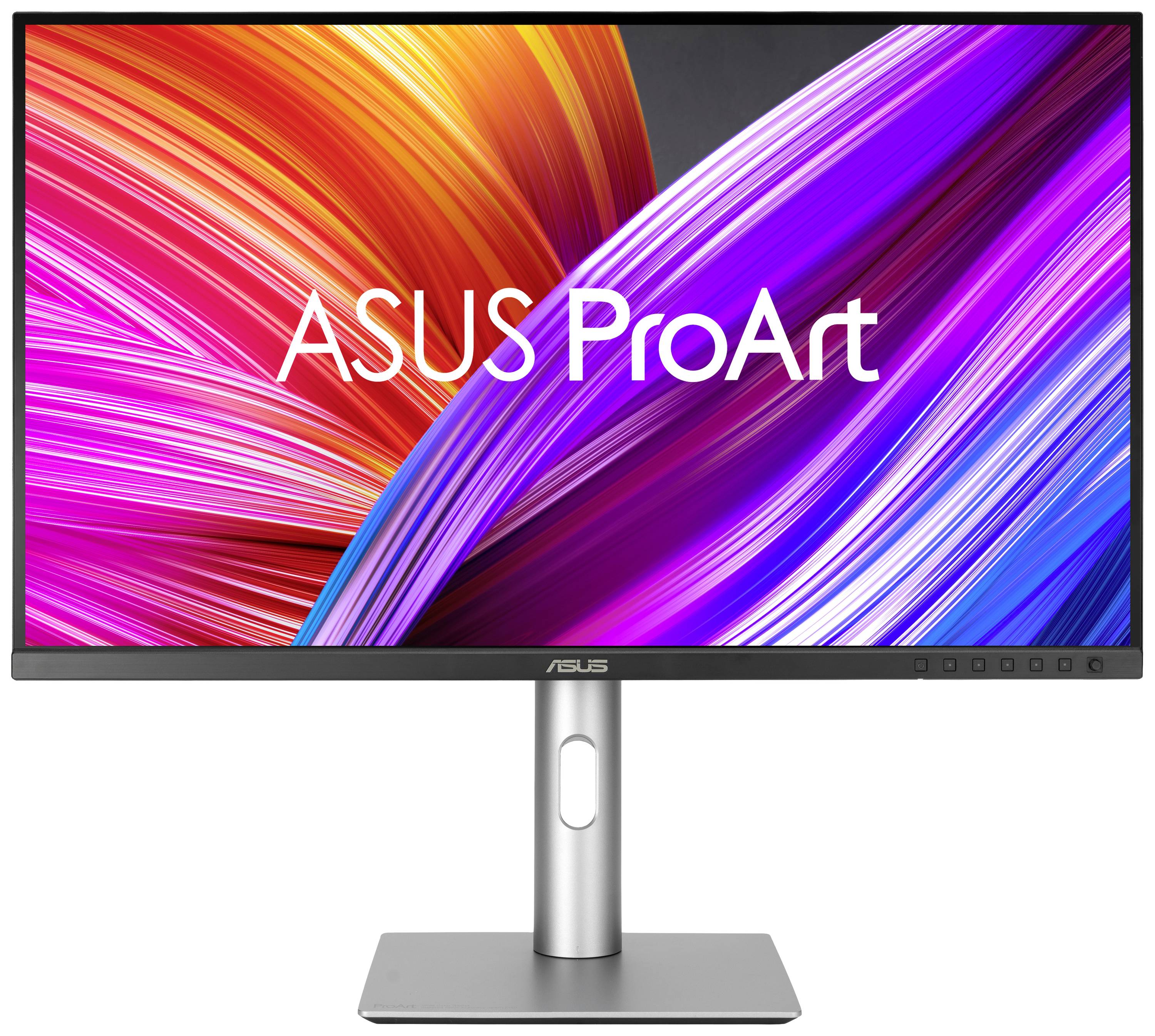 Monitoren med sit lysende display viser levende farver og 'ASUS ProArt'-logo, perfekt egnet til kreativt arbejde.