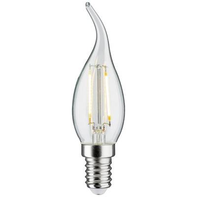 En klar LED-pære i dråbeform med synlig glødetråd og metalmontering, der symboliserer energieffektivitet og moderne design.