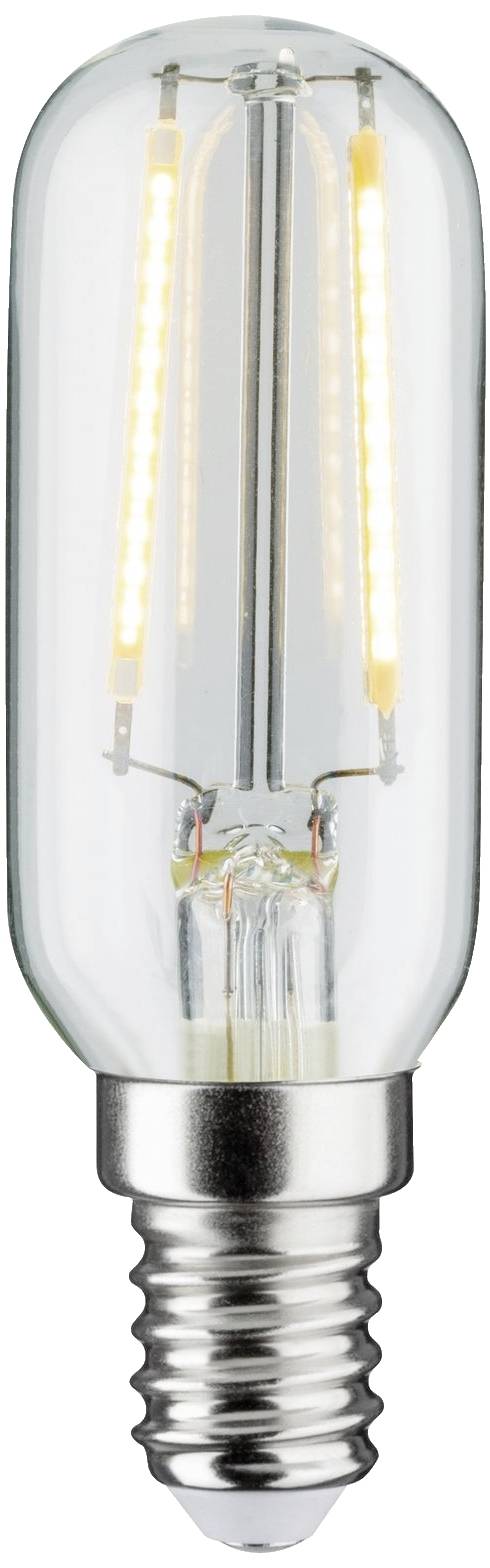 LED-pære med synlige filamenter og E14-sokkel. Den er energibesparende og bruges til belysning i boligområder.