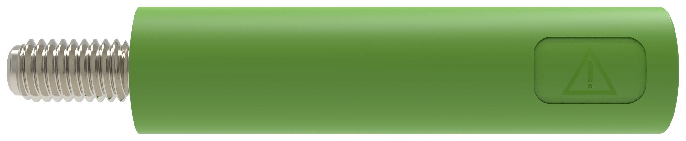 Grøn cylindrisk rawlplug med gevind i den ene ende, symbol med en trekant og et udråbstegn ved siden af.