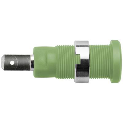 En grøn, cylinderformet stift med et metalbeslag, muligvis en elektrisk eller mekanisk komponent.