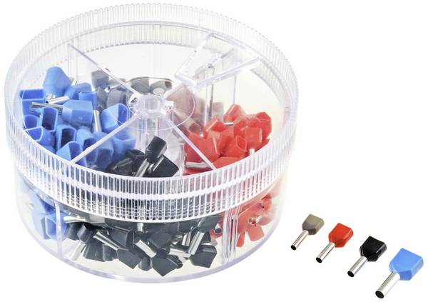 TRU COMPONENTS TC-11599332 Kabelsko-sortiment 0.75 mm², 1 mm², 1.5 mm², 2.5 mm² Delvist isoleret Grå, Rød, Sort, Blå 200 stk